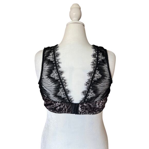 Oh La La Cheri Black Eyelash Plunge Bra with Animal Print/ Leopard Size 3X Sheer - Picture 3 of 4